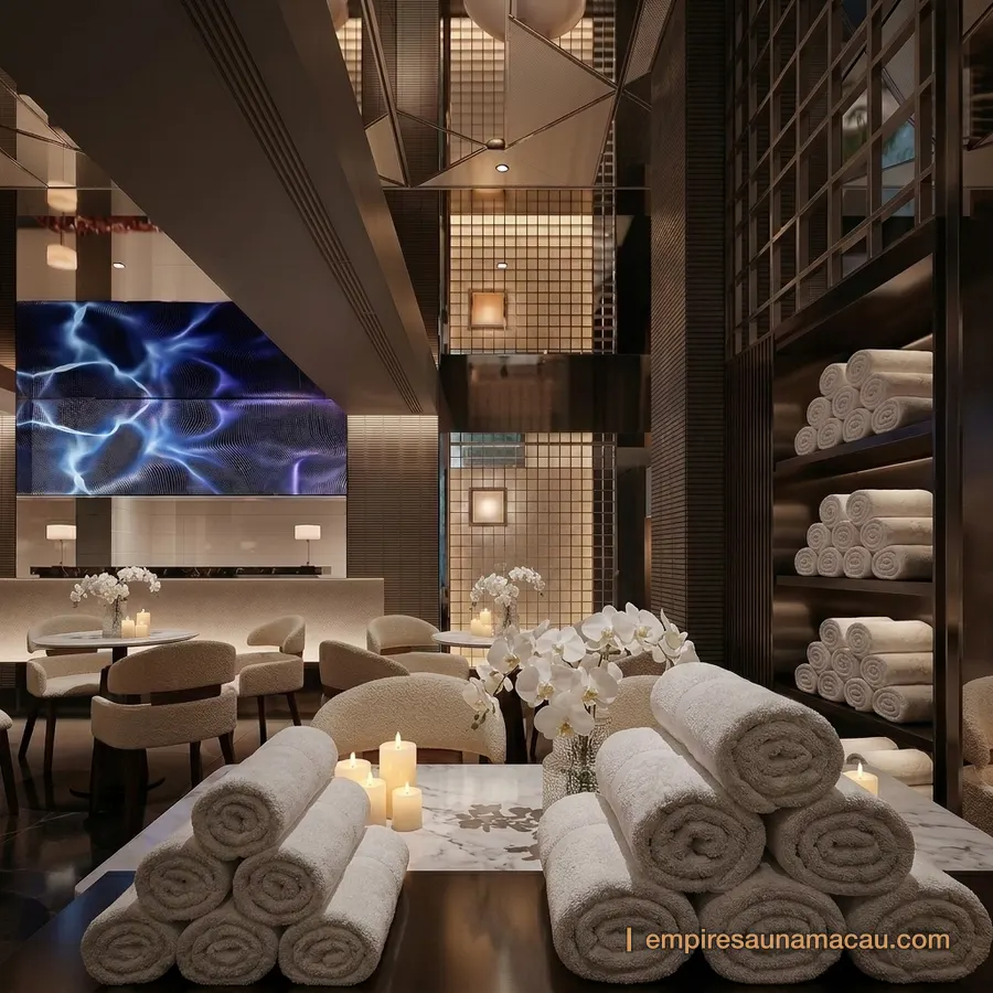 Towel station in the rest lounge at Empire Sauna Macau