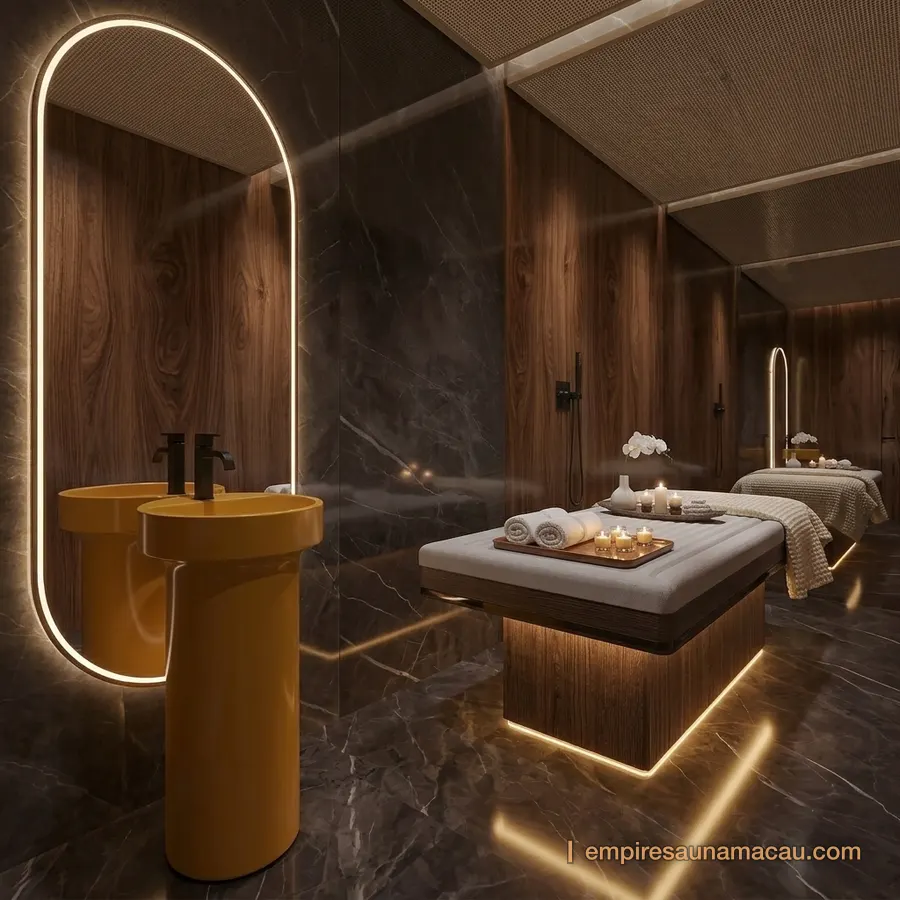 Treatment room with gold basin at Empire Sauna Macau